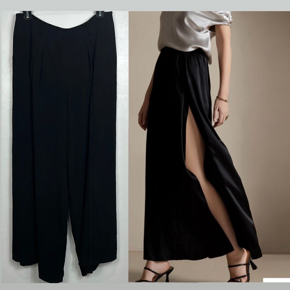 Carlisle Sport Silk Split At Sides Wide Leg High Rise Pants In Black Size M